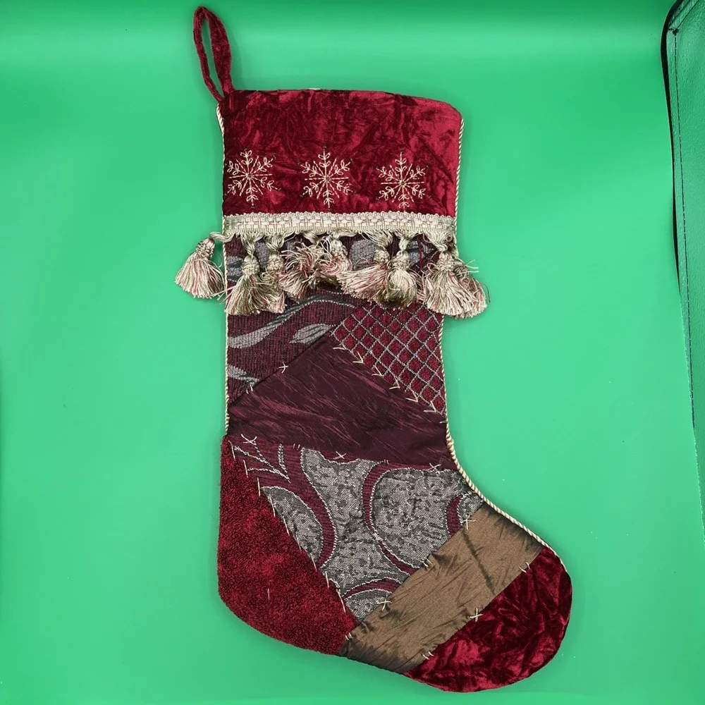 Christmas‎ Stocking quilted Tapestry Tassels Satin Ribbon Mixed Fabrics 18